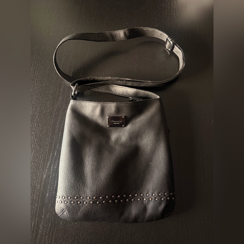 Kenneth Cole Black Leather Bag with Silver Hardware